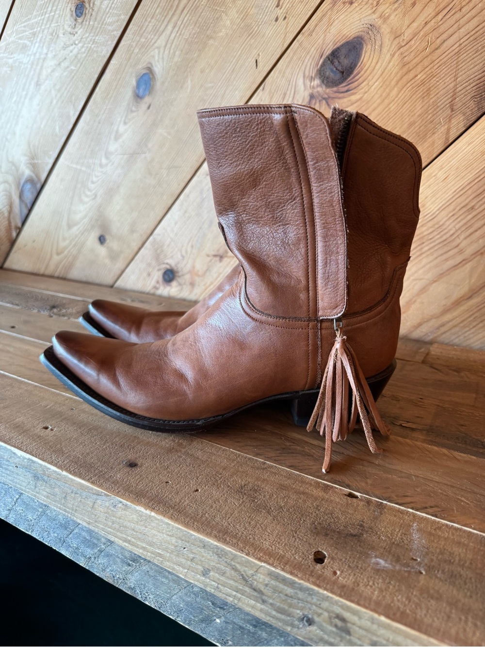 Lucchese Tan Leather Ankle Boots